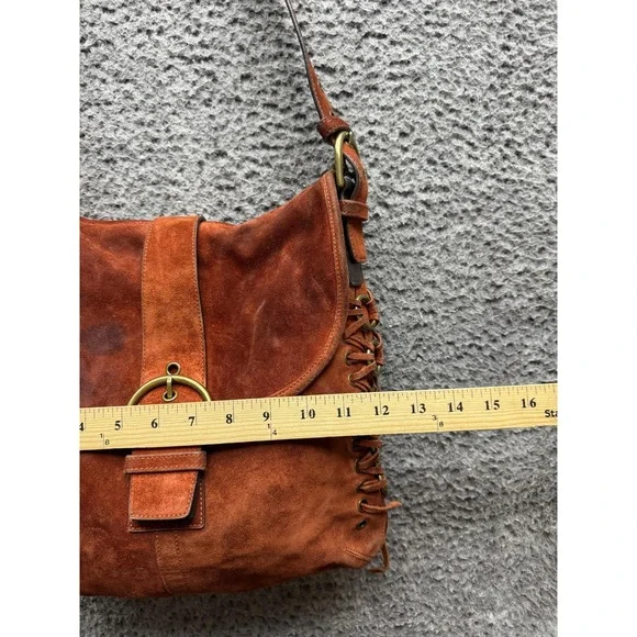 Vintage Coach Authentic Suede Braided Flap Shoulder Bag Rust Brown G3S-9486 - Picture 13 of 14